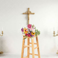 Aperturee - Aperturee Gold Cross Candlestick Simple First Communion Backdrop