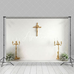 Aperturee - Aperturee Gold Cross Candlestick Simple First Communion Backdrop