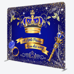 Aperturee - Aperturee Gold Crown Blue Fabric Backdrop Cover for Baby Shower