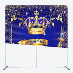 Aperturee - Aperturee Gold Crown Blue Fabric Backdrop Cover for Baby Shower