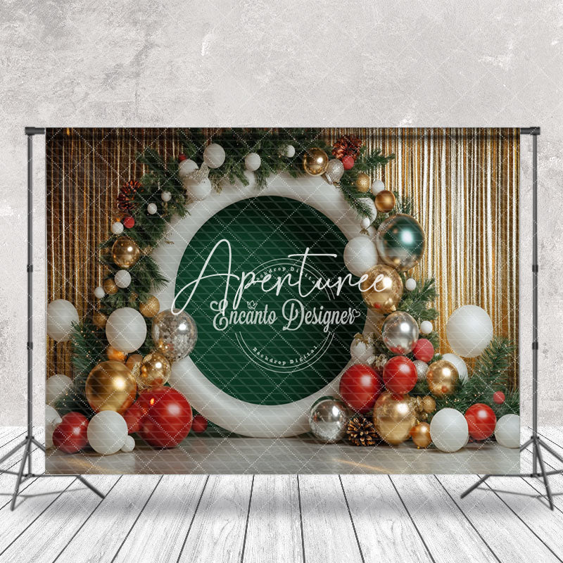 Aperturee - Aperturee Gold Curtain Balloon Green Circle Christmas Backdrop