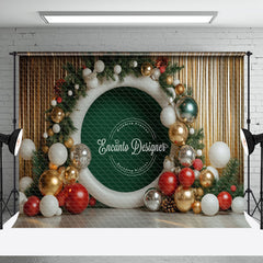 Aperturee - Aperturee Gold Curtain Balloon Green Circle Christmas Backdrop