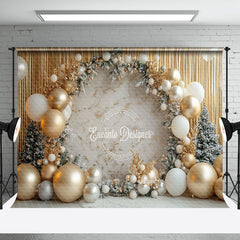 Aperturee - Aperturee Gold Curtain Balloon White Marbled Christmas Backdrop