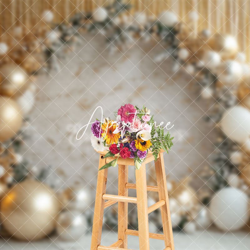 Aperturee - Aperturee Gold Curtain Balloon White Marbled Christmas Backdrop