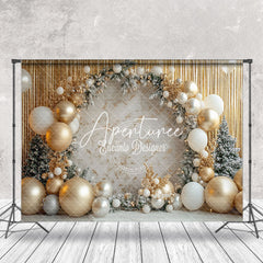 Aperturee - Aperturee Gold Curtain Balloon White Marbled Christmas Backdrop