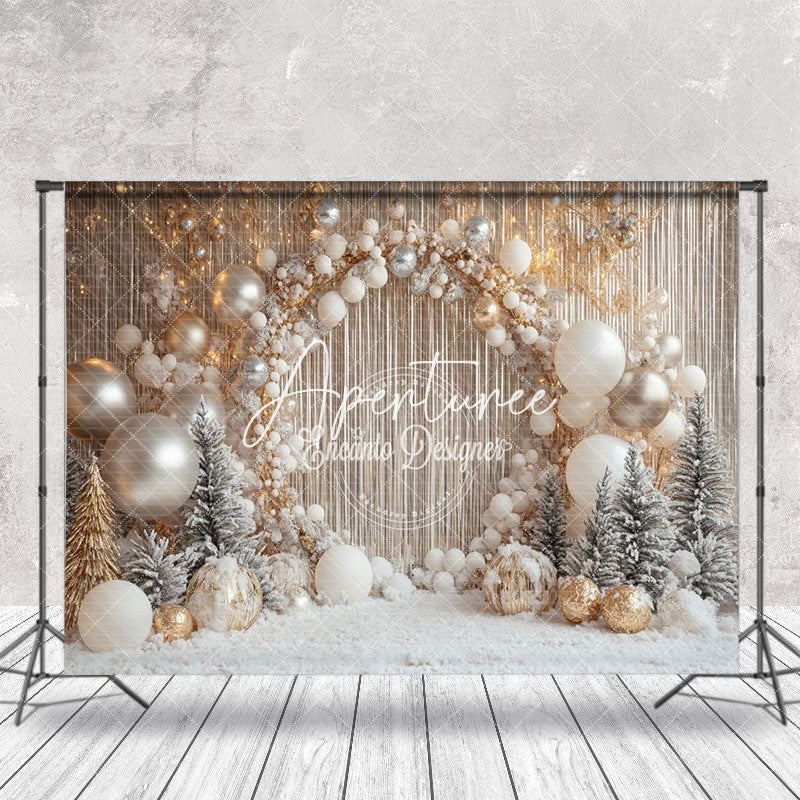 Aperturee - Aperturee Gold Curtain Balloon Winter Snowy Christmas Backdrop