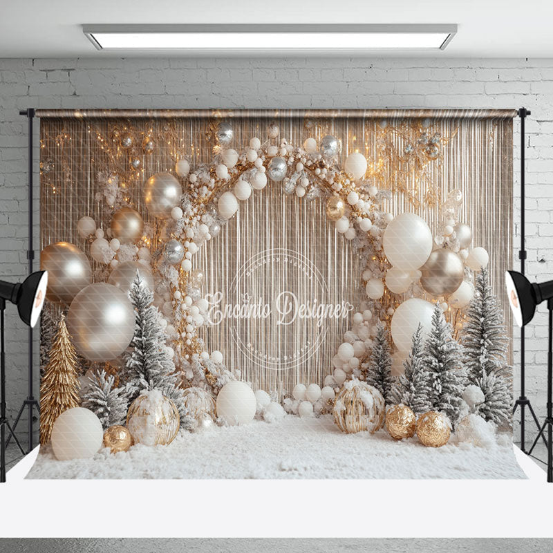 Aperturee - Aperturee Gold Curtain Balloon Winter Snowy Christmas Backdrop