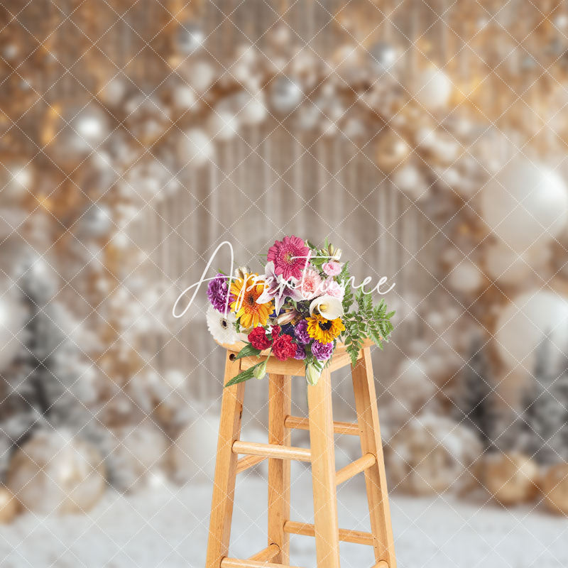 Aperturee - Aperturee Gold Curtain Balloon Winter Snowy Christmas Backdrop