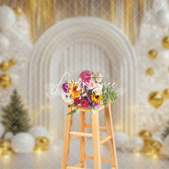 Aperturee - Aperturee Gold Curtain White Arch Balloons Christmas Backdrop