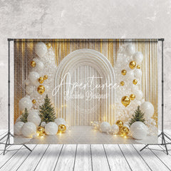 Aperturee - Aperturee Gold Curtain White Arch Balloons Christmas Backdrop