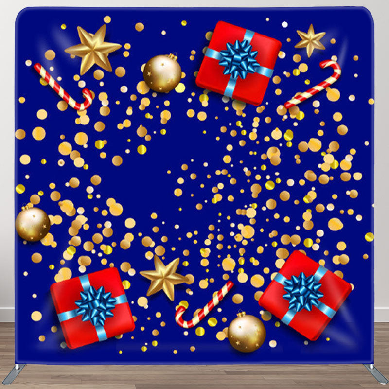 Aperturee - Aperturee Gold Dots And Star Gifts Blue Backdrop For Party