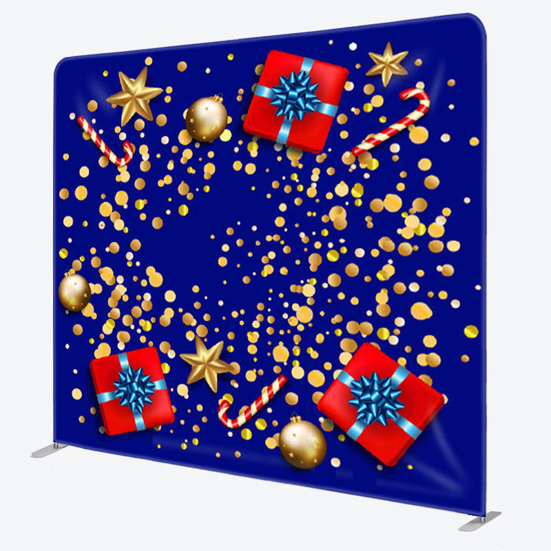 Aperturee - Aperturee Gold Dots And Star Gifts Blue Backdrop For Party