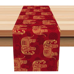 Aperturee - Aperturee Gold Elephant Floral Pattern Cutural Table Runner