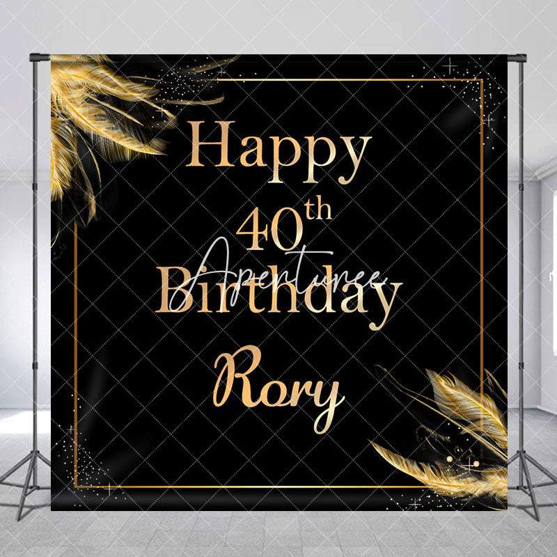 Aperturee - Aperturee Gold Feather Black Custom 40th Birthday Backdrop