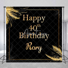 Aperturee - Aperturee Gold Feather Black Custom 40th Birthday Backdrop