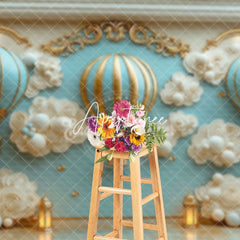 Aperturee - Aperturee Gold Flower Carving Hot Air Balloon Cake Samsh Backdrop