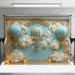 Aperturee - Aperturee Gold Flower Carving Hot Air Balloon Cake Samsh Backdrop