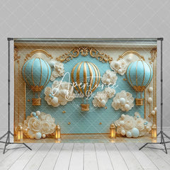 Aperturee - Aperturee Gold Flower Carving Hot Air Balloon Cake Samsh Backdrop