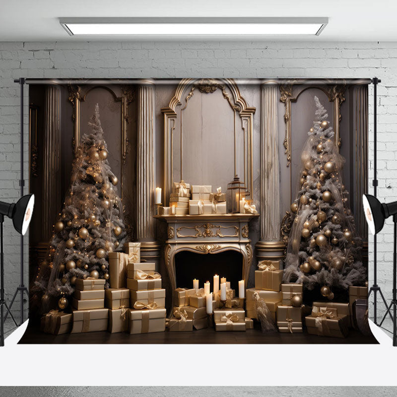 Aperturee - Aperturee Gold Gift Luxury Palace Wall Tree Christmas Backdrop