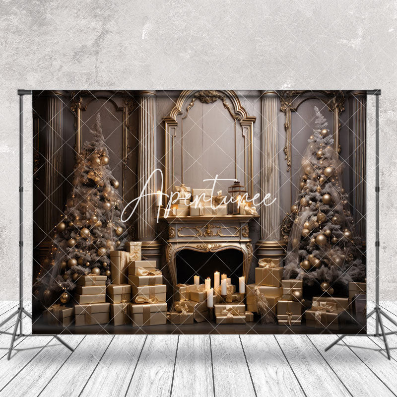 Aperturee - Aperturee Gold Gift Luxury Palace Wall Tree Christmas Backdrop