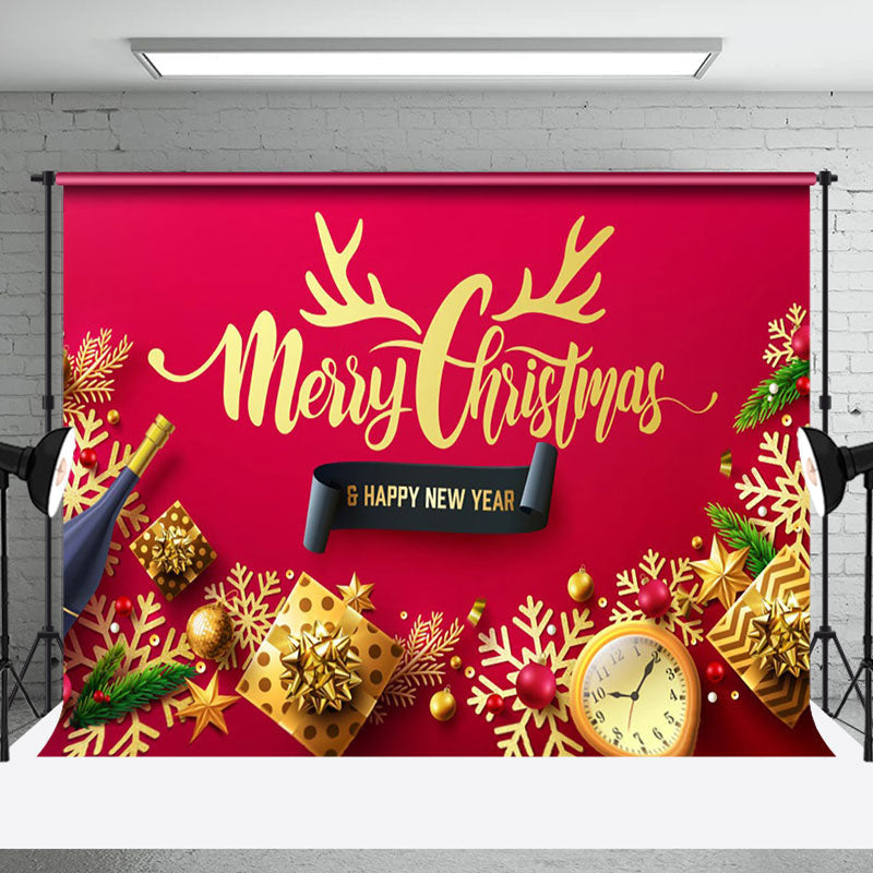 Aperturee - Aperturee Gold Gifts Merry Christmas Happy New Year Backdrop