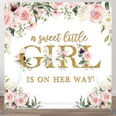 Aperturee - Aperturee Gold Girl Floral Fabric Backdrop Cover for Baby Shower