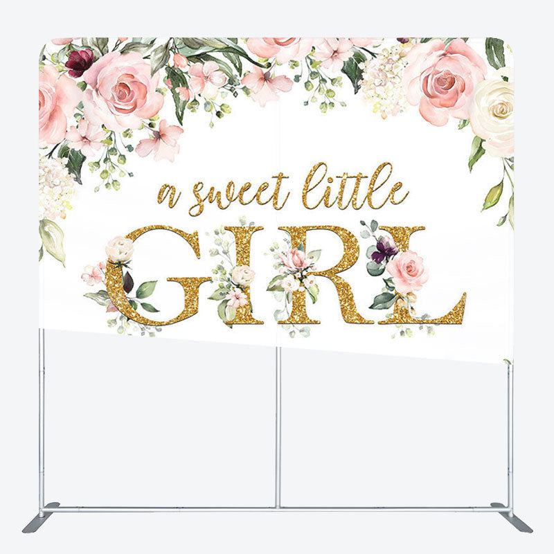 Aperturee - Aperturee Gold Girl Floral Fabric Backdrop Cover for Baby Shower