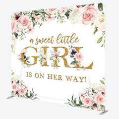 Aperturee - Aperturee Gold Girl Floral Fabric Backdrop Cover for Baby Shower