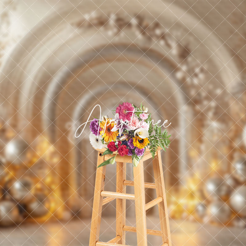 Aperturee - Aperturee Gold Glitter Arch Balloons Leaves Christmas Backdrop