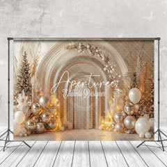 Aperturee - Aperturee Gold Glitter Arch Balloons Leaves Christmas Backdrop