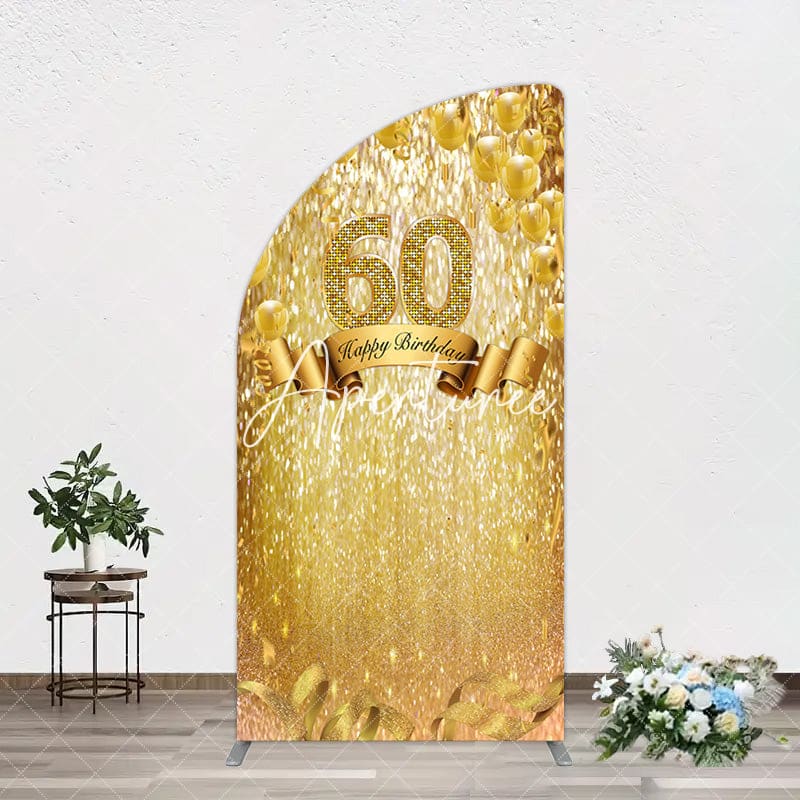 Aperturee - Aperturee Gold Glitter Balloons 60th Birthday Half Moon Arch Backdrop