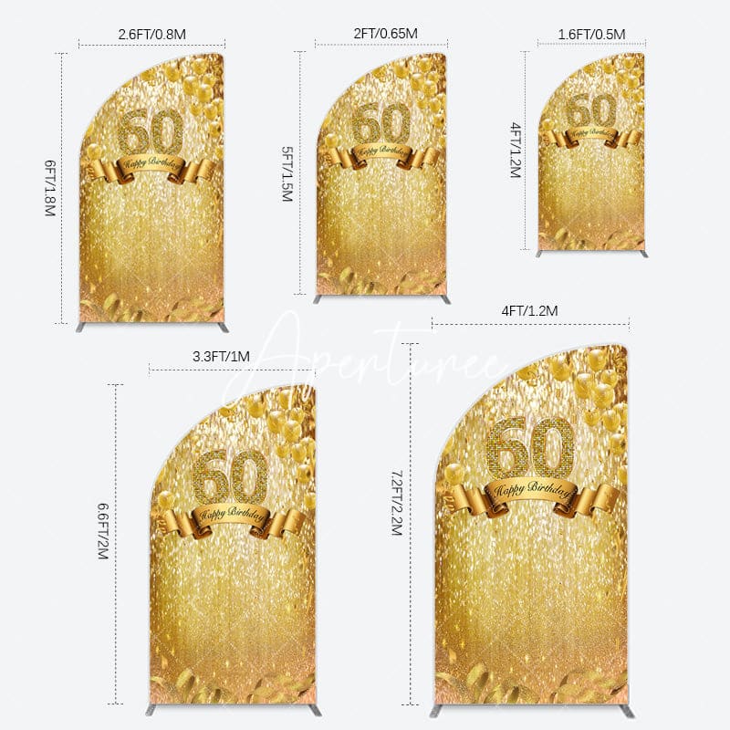 Aperturee - Aperturee Gold Glitter Balloons 60th Birthday Half Moon Arch Backdrop