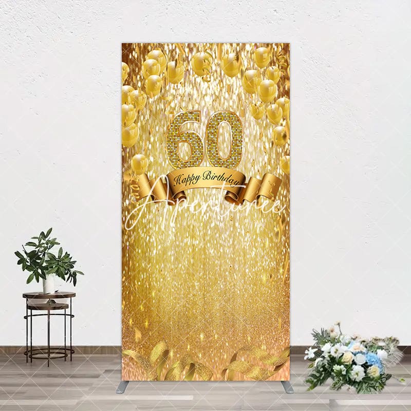 Aperturee - Aperturee Gold Glitter Balloons 60th Birthday Rectangle Backdrop