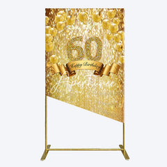 Aperturee - Aperturee Gold Glitter Balloons 60th Birthday Rectangle Backdrop