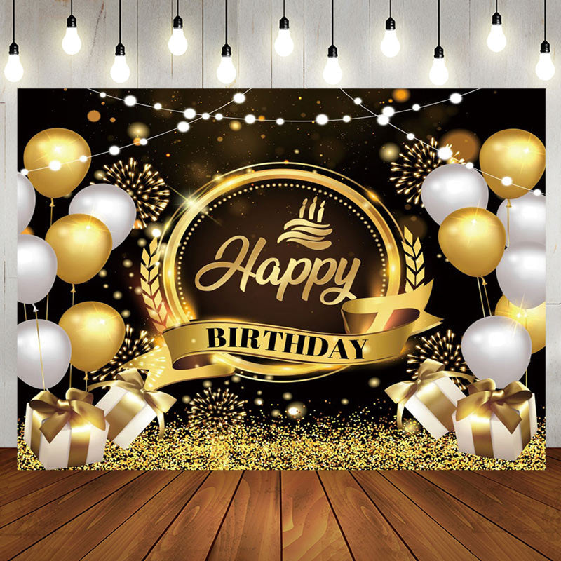 Aperturee - Aperturee Gold Glitter Balloons Crown Happy Birthday Backdrop