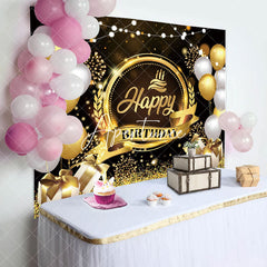 Aperturee - Aperturee Gold Glitter Balloons Crown Happy Birthday Backdrop