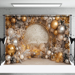 Aperturee - Aperturee Gold Glitter Balloons Pine Leaves Christmas Backdrop