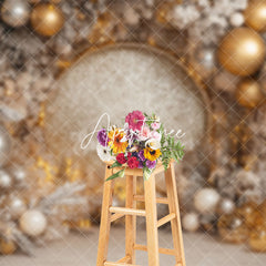 Aperturee - Aperturee Gold Glitter Balloons Pine Leaves Christmas Backdrop