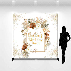 Aperturee - Aperturee Gold Glitter Boho Floral Custom Birthday Backdrop