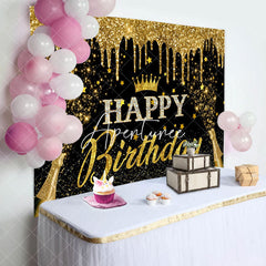 Aperturee - Aperturee Gold Glitter Crown Champagne Birthday Party Backdrop