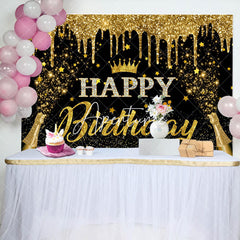 Aperturee - Aperturee Gold Glitter Crown Champagne Birthday Party Backdrop