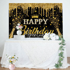 Aperturee - Aperturee Gold Glitter Crown Champagne Birthday Party Backdrop