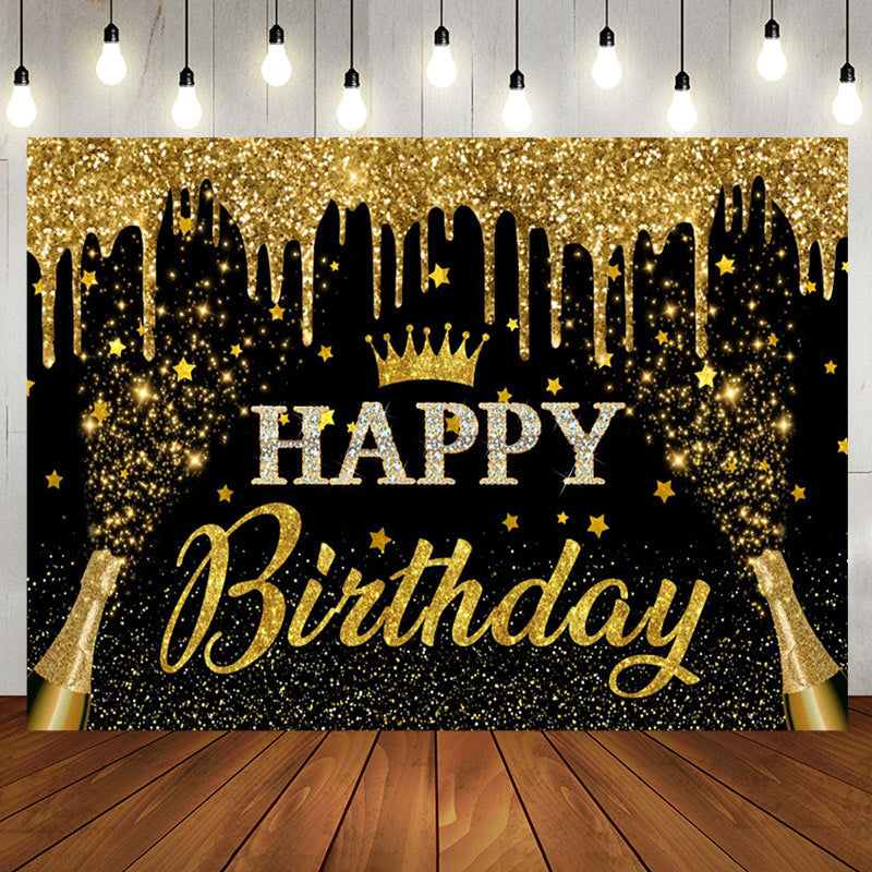 Aperturee - Aperturee Gold Glitter Crown Champagne Birthday Party Backdrop