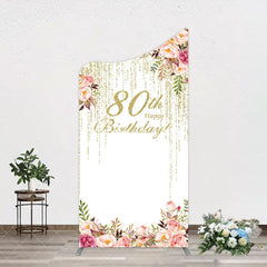 Aperturee - Aperturee Gold Glitter Floral 80th Birthday Arch Backdrop