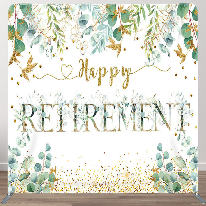 Aperturee - Aperturee Gold Glitter Leaves Fabric Backdrop Cover for Retirement