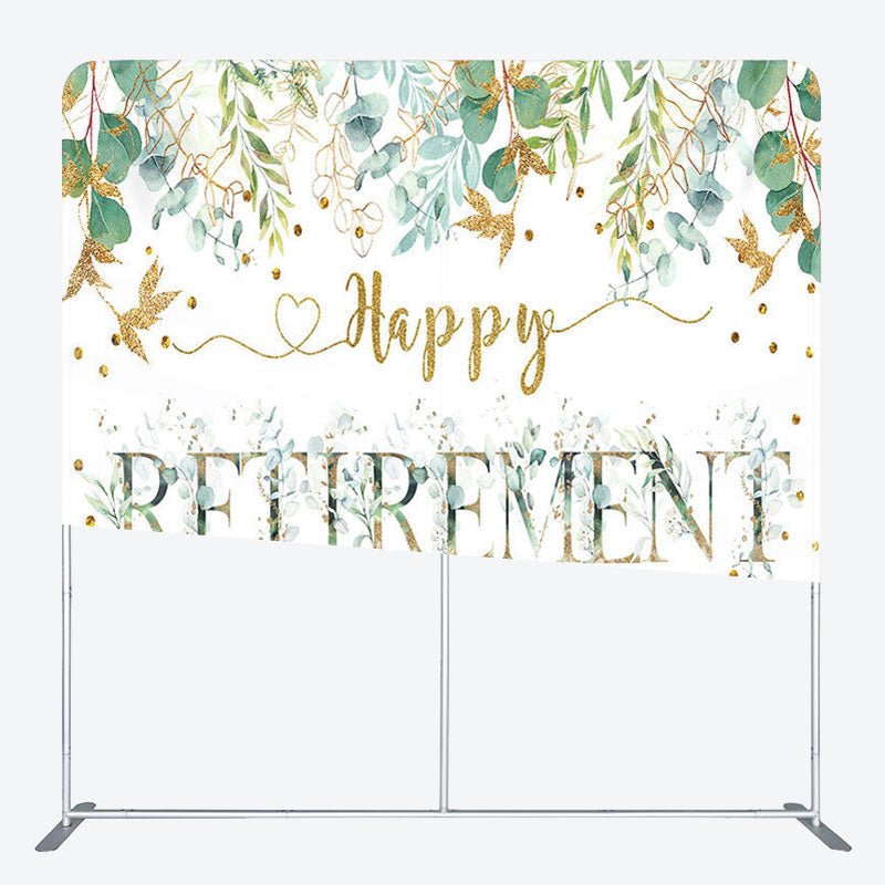 Aperturee - Aperturee Gold Glitter Leaves Fabric Backdrop Cover for Retirement