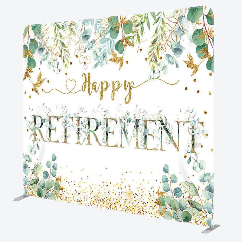 Aperturee - Aperturee Gold Glitter Leaves Fabric Backdrop Cover for Retirement