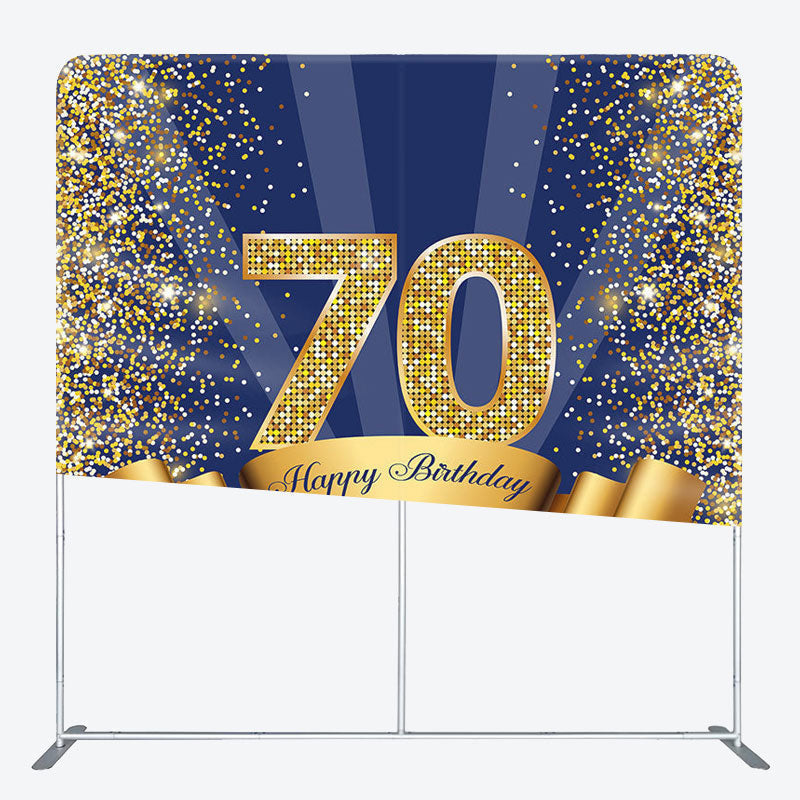 Aperturee - Aperturee Gold Glitter Navy Blue Fabric Backdrop Cover for Birthday