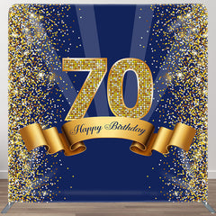 Aperturee - Aperturee Gold Glitter Navy Blue Fabric Backdrop Cover for Birthday