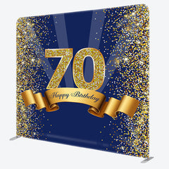 Aperturee - Aperturee Gold Glitter Navy Blue Fabric Backdrop Cover for Birthday